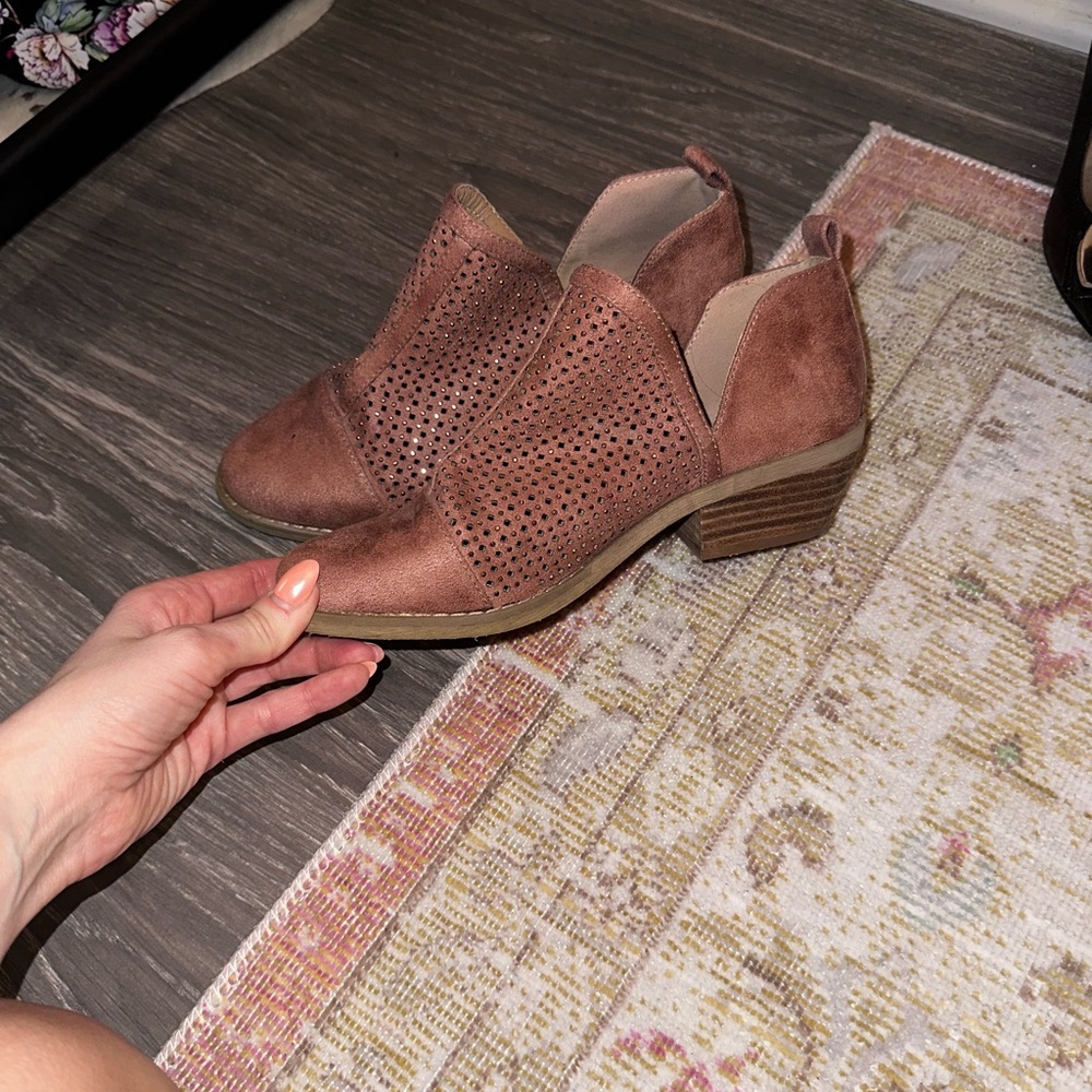 Report Tan Perforated Ankle Booties